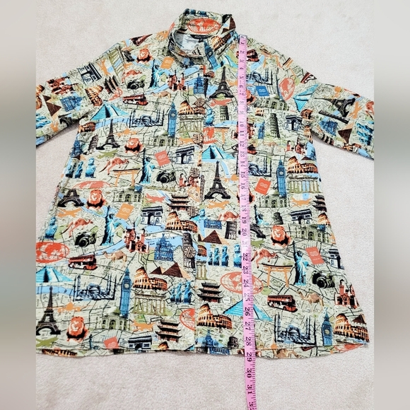 John Mark Women’s Travel Print Button Front Shirt Top Tunic SZ Medium 3/4 Sleeve - Picture 10 of 13